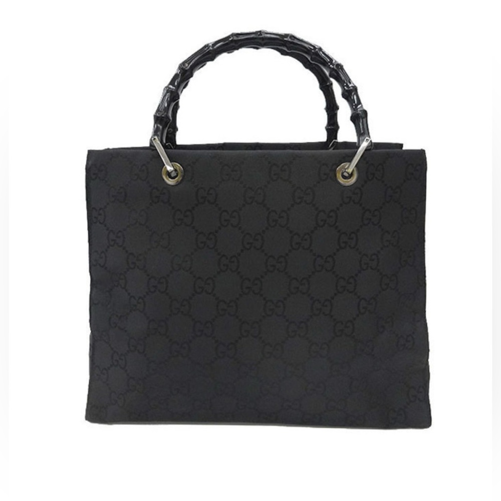 GUCCI Bamboo Black GG Canvas Women's Bag / Tote